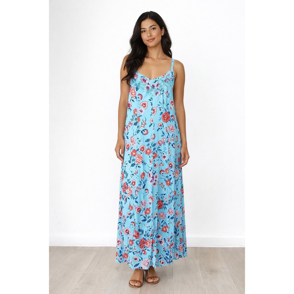 Torrid Womens Blue Floral Challis Trapeze Maxi Dress Sleeveless 0 (12 / Large)